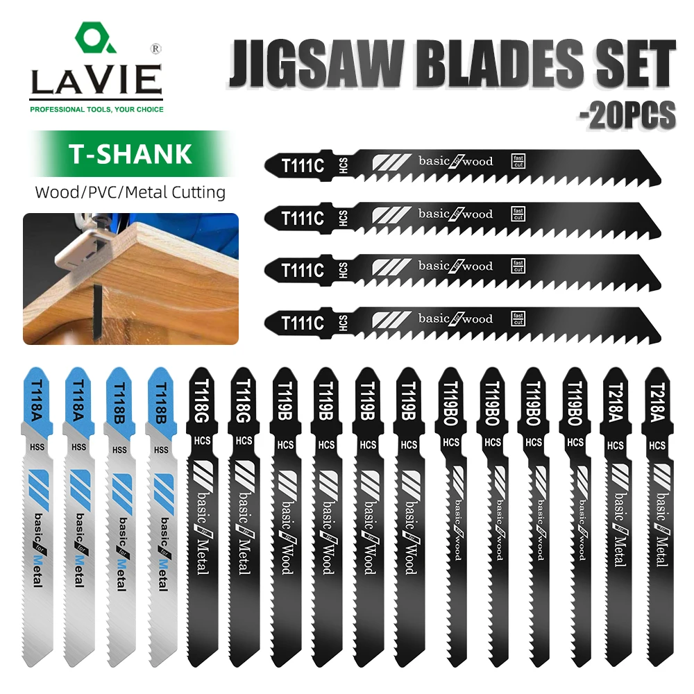 LAVIE Jig Saw Blades T119BO Wear Resistance T-shaft T111C T118A T118B T118G 20Pcs Wood For Metal HCS/HSS Professional JIG02T20A
LAVIE Jig Saw Blades T119BO Wear Resistance T-shaft T111C T118A T118B T118G 20Pcs Wood For Metal HCS/HSS Professional JIG02T20A