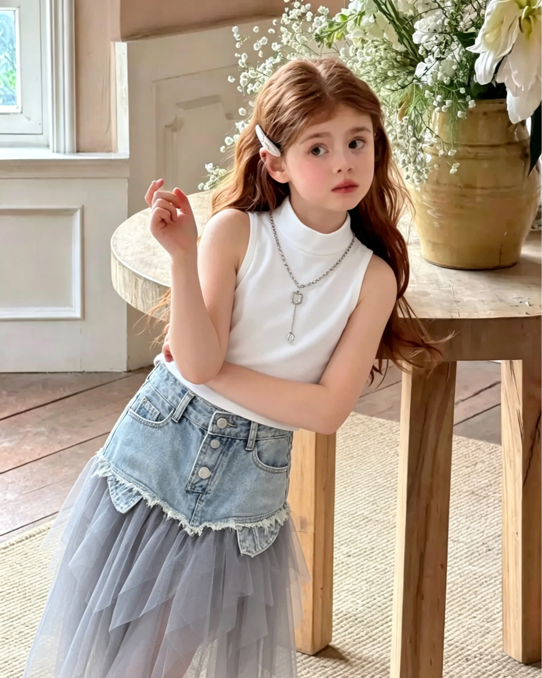 Girls Set Summer New 2026 Korean Baby Girl Tank Top Mesh Splicing Denim Skirt Two Piece Set Fashion
Girls Set Summer New 2026 Korean Baby Girl Tank Top Mesh Splicing Denim Skirt Two Piece Set Fashion