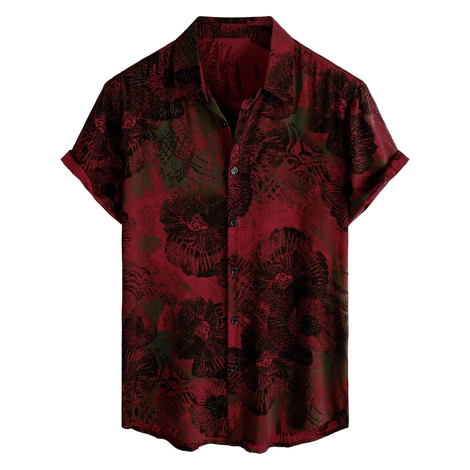 3D Digital Printed Men's Short Sleeved Shirt - Retro Flower Pattern 9
