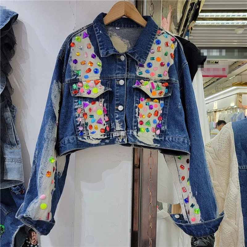 Women Fashion Sequin Diamond Beaded Tie-dye Print High Waist Short Denim Jacket Vintage Blue Cropped Outwear Casual Ropa Mujer
Women Fashion Sequin Diamond Beaded Tie-dye Print High Waist Short Denim Jacket Vintage Blue Cropped Outwear Casual Ropa Mujer