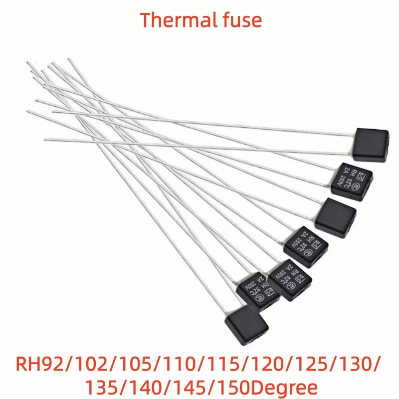 100Pcs RH Series Thermal Fuses 2A 250V Rating Temperature Range 92-150 Degree for Fan Motor Protection
100Pcs RH Series Thermal Fuses 2A 250V Rating Temperature Range 92-150 Degree for Fan Motor Protection