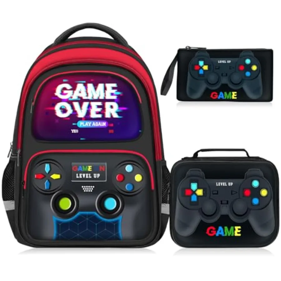 School Backpack for Boys - 3pcs Gamer Boys Backpack with Lunch Box Set for Teens Elementary Middle School - 17″ Video Game Book
School Backpack for Boys - 3pcs Gamer Boys Backpack with Lunch Box Set for Teens Elementary Middle School - 17″ Video Game Book
