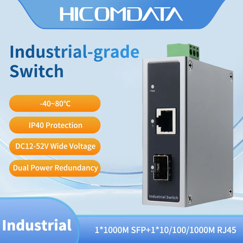 HICOMDATA Industrial Gigabit SFP Rail-Mount Ethernet Switch, 9-57DC Wide Voltage Input, Operating Temperature -40°C to 85°C
HICOMDATA Industrial Gigabit SFP Rail-Mount Ethernet Switch, 9-57DC Wide Voltage Input, Operating Temperature -40°C to 85°C