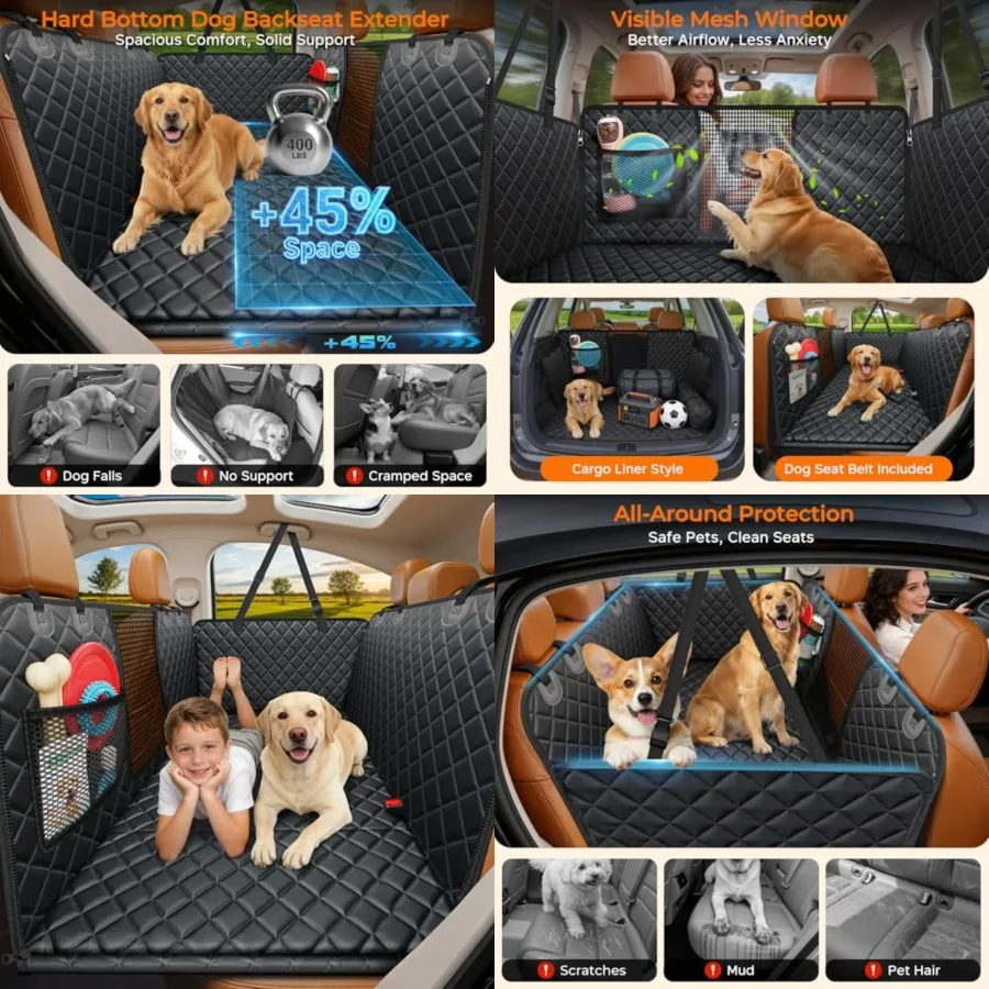 Backseat Extender for Dogs - Hard Bottom Dog Car Seat Cover for Back Seat, Dog Hammock for Car and SUV, Pet Rear Seat Protector Dogs Travel Bed with Mesh Window
Backseat Extender for Dogs - Hard Bottom Dog Car Seat Cover for Back Seat, Dog Hammock for Car and SUV, Pet Rear Seat Protector Dogs Travel Bed with Mesh Window