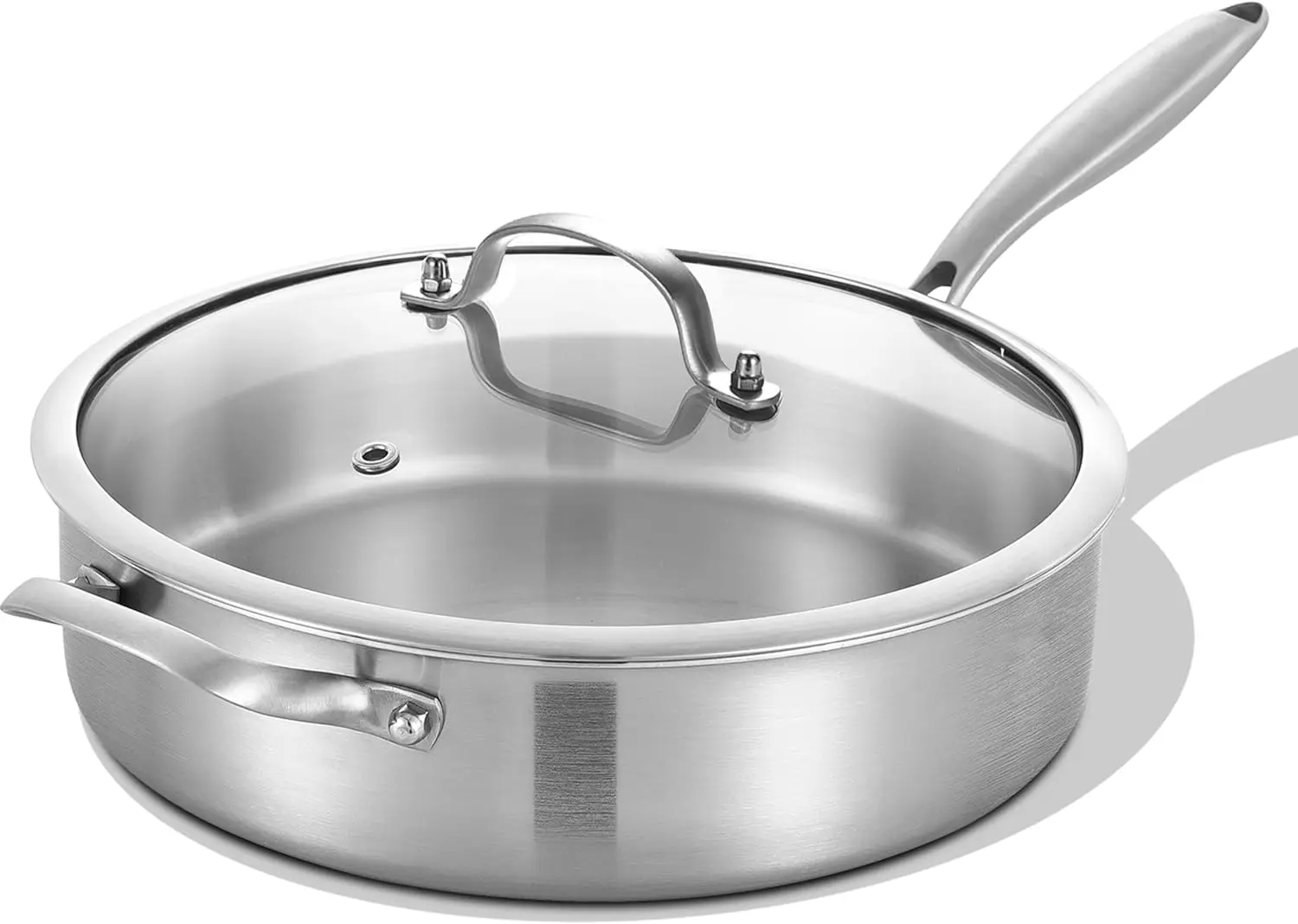 5 Qt Tri-Ply Stainless Steel Sauté Pan with Lid, 12' Induction-Friendly, Oven & Dishwasher Safe
5 Qt Tri-Ply Stainless Steel Sauté Pan with Lid, 12' Induction-Friendly, Oven & Dishwasher Safe