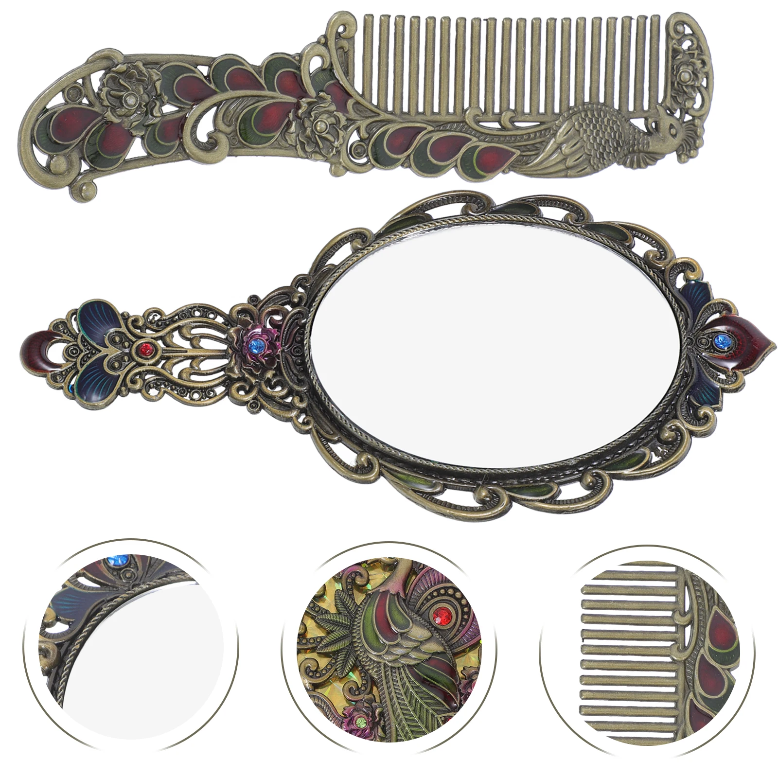 1Set Vintage Peacock Makeup Mirror Metal Handheld Decorative Mirror Comb Set Portable Travel Compact Gift for Women
1Set Vintage Peacock Makeup Mirror Metal Handheld Decorative Mirror Comb Set Portable Travel Compact Gift for Women
