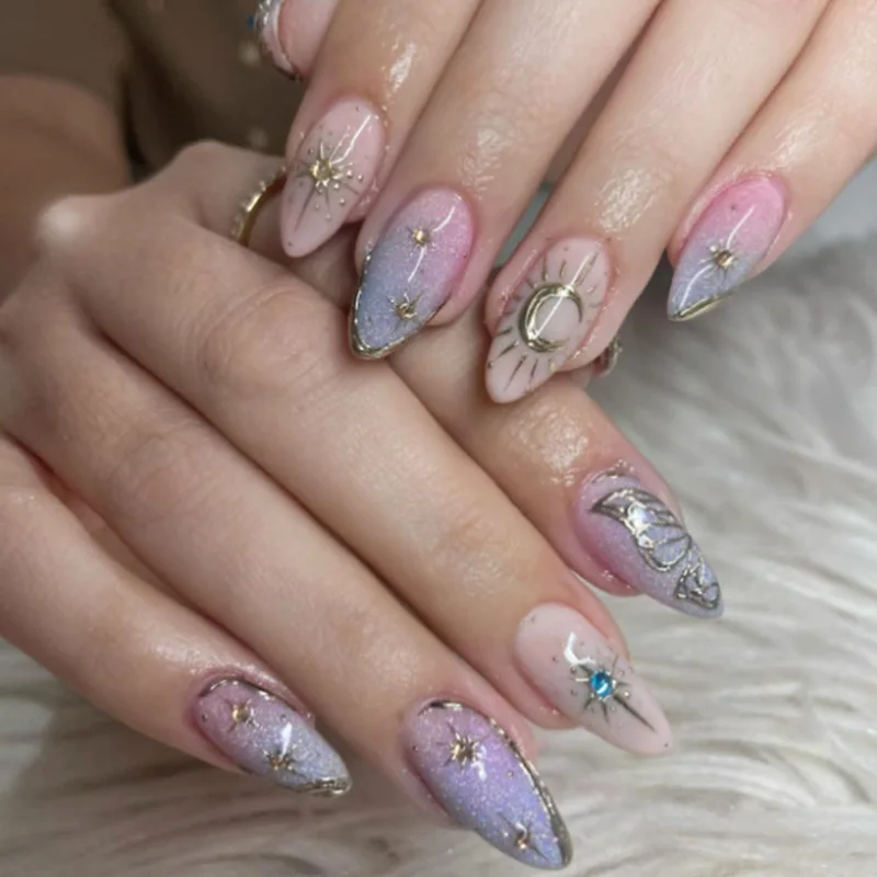 24Pcs Pink Purple Gradient Fake Nails Gilded Butterfly Rhinestone False Nails Press on Mid-length Almond Wearable Manicure Tips
24Pcs Pink Purple Gradient Fake Nails Gilded Butterfly Rhinestone False Nails Press on Mid-length Almond Wearable Manicure Tips