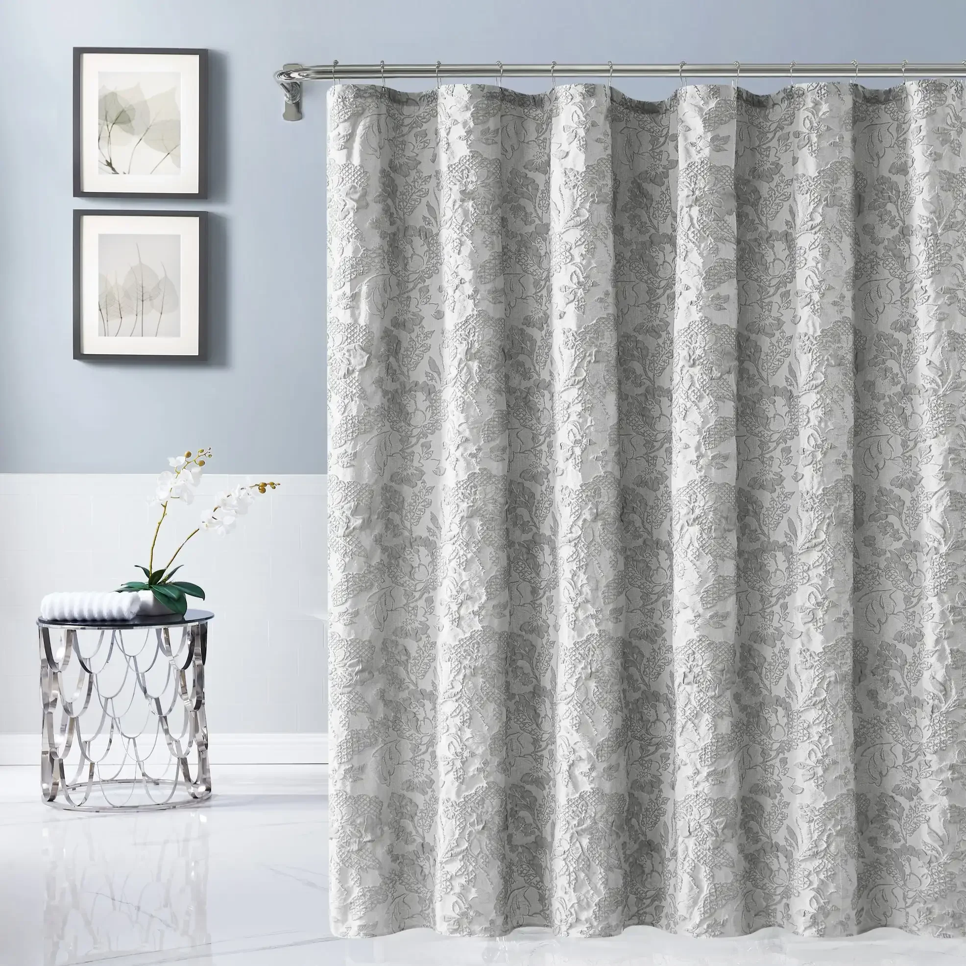 Heavy sculpted floral shower curtain in textured polyester fabric measuring 72 by 72 inches
Heavy sculpted floral shower curtain in textured polyester fabric measuring 72 by 72 inches