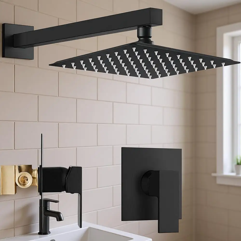 Shower Set with Emale Thread Rough-in, Rain Shower and Handle Set, Single Function Trim Kit, 8 Inch Matte Black
Shower Set with Emale Thread Rough-in, Rain Shower and Handle Set, Single Function Trim Kit, 8 Inch Matte Black