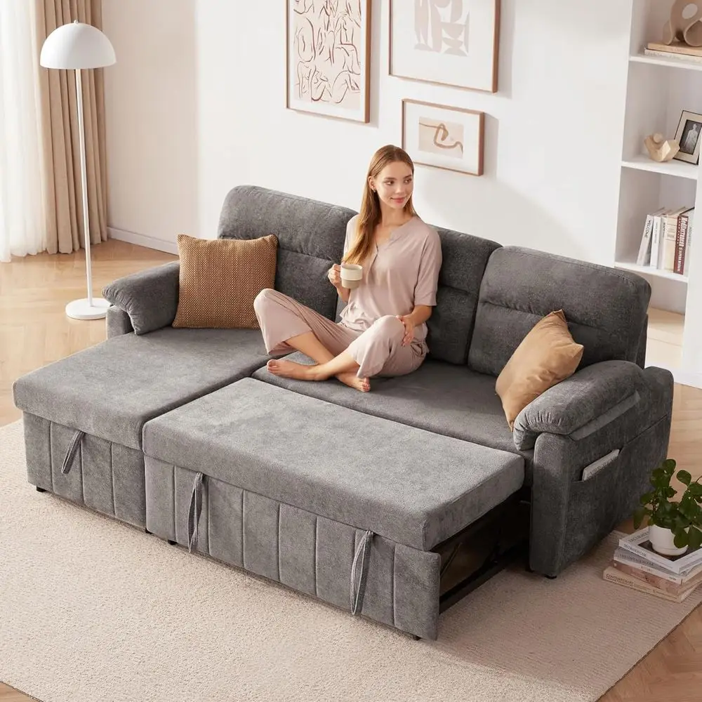 3-in-1 Cloud Sofa Bed with Pull-Out Chaise, USB & Storage, Chenille Fabric, Light Grey
3-in-1 Cloud Sofa Bed with Pull-Out Chaise, USB & Storage, Chenille Fabric, Light Grey