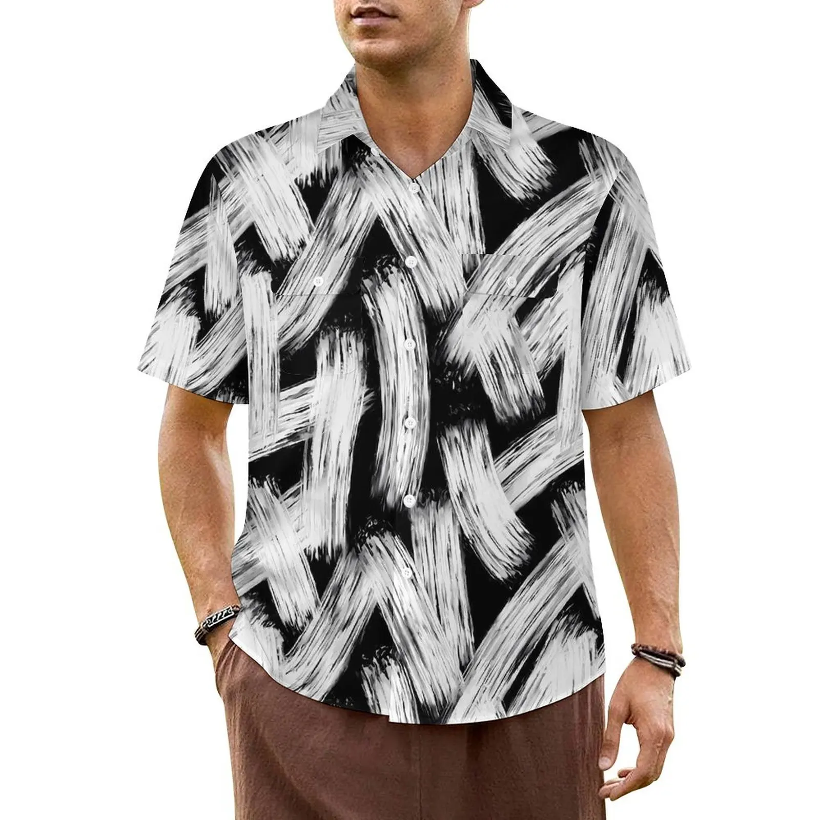 Brush Print Vacation Shirt Paint Stripes Summer Casual Shirts Men Vintage Blouses Short Sleeve Y2K Fashion Custom Top
Brush Print Vacation Shirt Paint Stripes Summer Casual Shirts Men Vintage Blouses Short Sleeve Y2K Fashion Custom Top