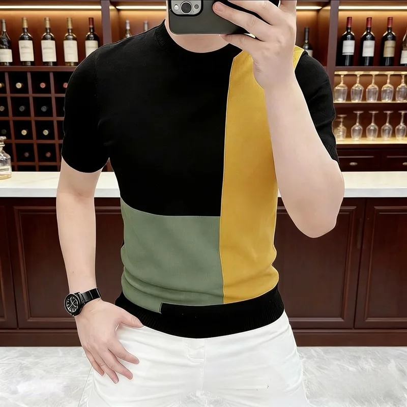 Trendy Summer Knitted T-shirt Men Ice Silk Breathable Casual Business Short Sleeved T-shirts Versatile Social Top Men Cothing
Trendy Summer Knitted T-shirt Men Ice Silk Breathable Casual Business Short Sleeved T-shirts Versatile Social Top Men Cothing