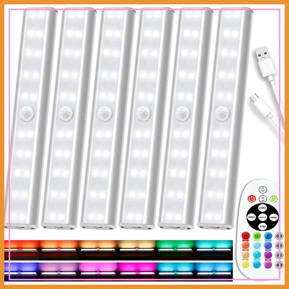 Rechargeable 48-LED Under Cabinet Lights with Remote, RGB Color Changing, 6-Pack for Kitchen, Closet, Display Shelf
Rechargeable 48-LED Under Cabinet Lights with Remote, RGB Color Changing, 6-Pack for Kitchen, Closet, Display Shelf