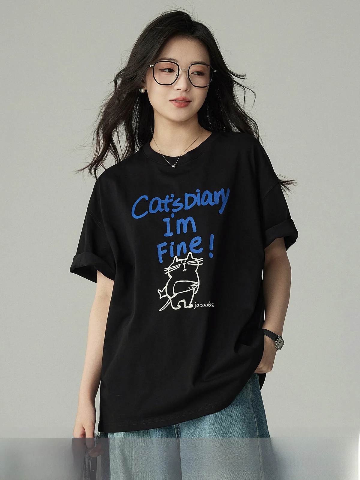 Black Printed Cotton Short Sleeve T-Shirt Women's Summer New Design round Neck Drop Shoulder Top Fashionable Commute Style
Black Printed Cotton Short Sleeve T-Shirt Women's Summer New Design round Neck Drop Shoulder Top Fashionable Commute Style