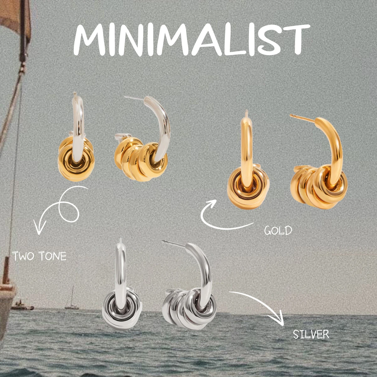 AIKOER Minimalist Classic 18K Gold Color Plated Stainless Steel Two-Tone Multi Ring C-Shaped Hollow Earrings For Women's Jewelry 
AIKOER Minimalist Classic 18K Gold Color Plated Stainless Steel Two-Tone Multi Ring C-Shaped Hollow Earrings For Women's Jewelry