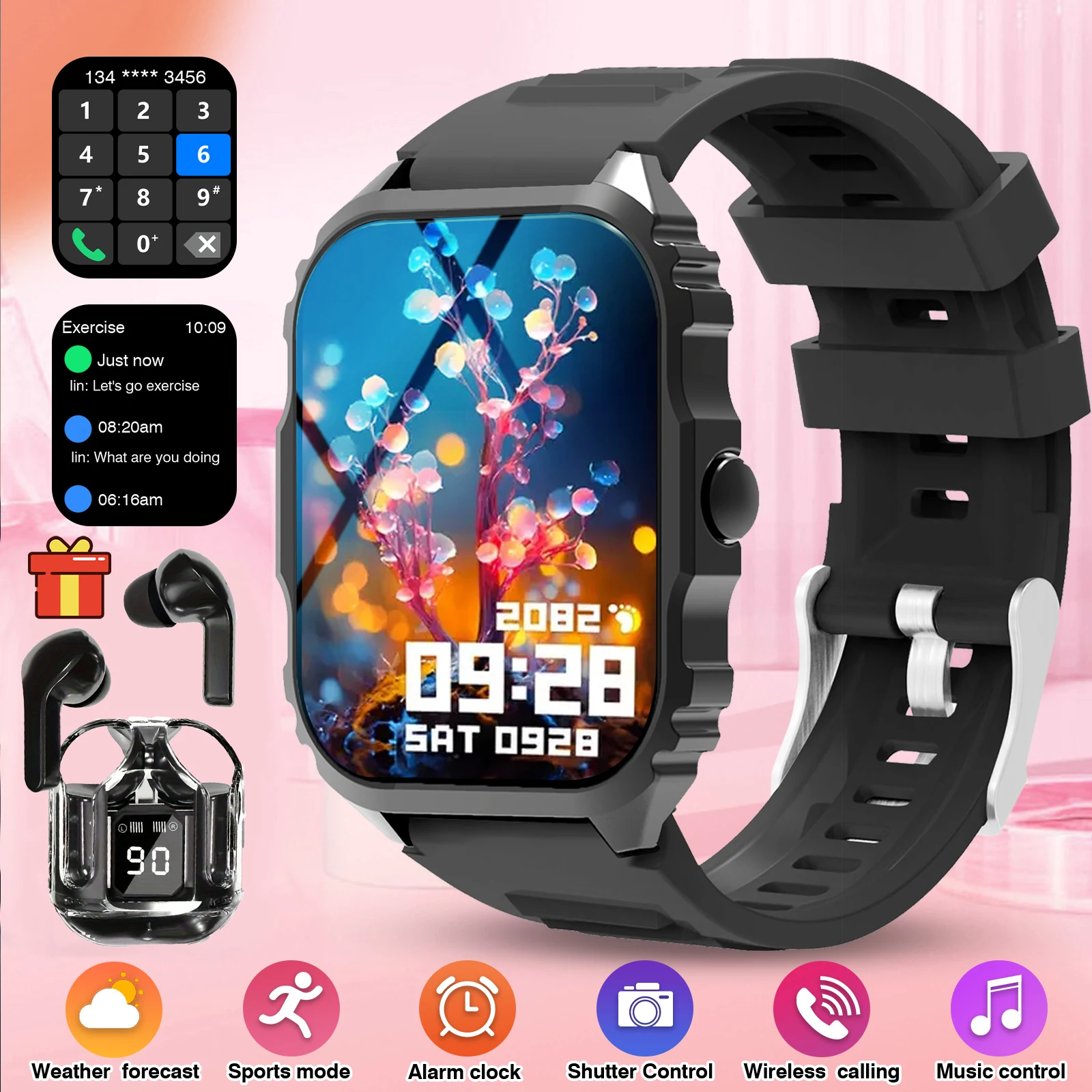 2025 Sports Smart Watch with Bluetooth Earbuds, Wireless Call Weather Forecast Alarm Clock Shutter Control Smartwatch
2025 Sports Smart Watch with Bluetooth Earbuds, Wireless Call Weather Forecast Alarm Clock Shutter Control Smartwatch