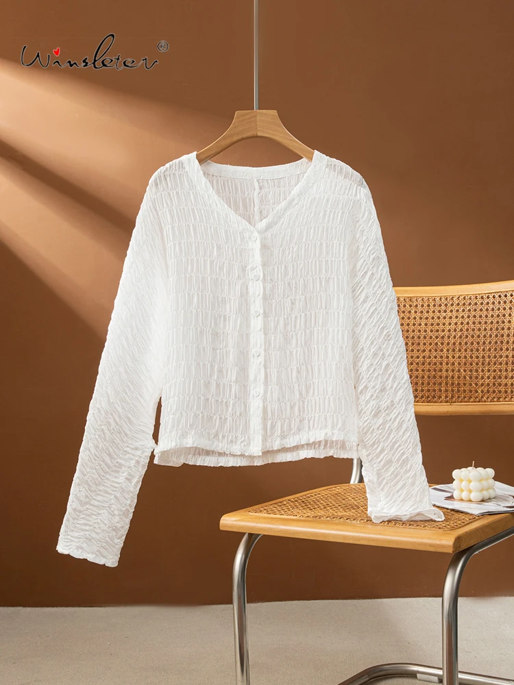 Winsleter-93%Silk 7%Spandex Bubble Crepe Elegant Shirt, V Neck Long Sleeve, Women Commute Loose Blouse, 2026 Summer New T66239CC
Winsleter-93%Silk 7%Spandex Bubble Crepe Elegant Shirt, V Neck Long Sleeve, Women Commute Loose Blouse, 2026 Summer New T66239CC