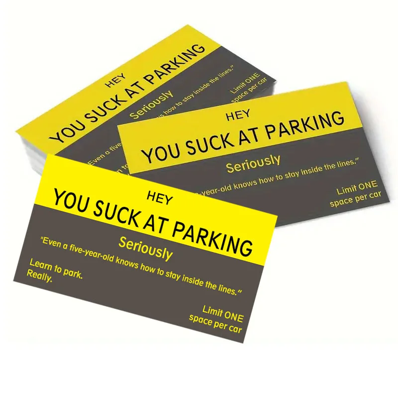 100/50pcs Humorous You Suck At Parking Cards Funny Bad Parked Card Violation Cards Warning Parking Card
100/50pcs Humorous You Suck At Parking Cards Funny Bad Parked Card Violation Cards Warning Parking Card