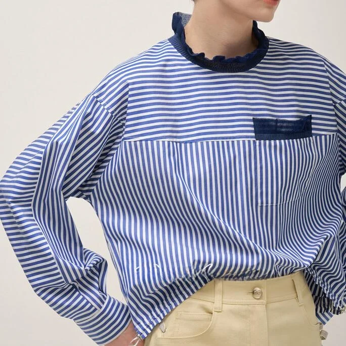 00% Pure Cotton Striped Patchwork Commute Slim Fit irt Korean Sle Long Sve Button up Women's Premium Faion irt
00% Pure Cotton Striped Patchwork Commute Slim Fit irt Korean Sle Long Sve Button up Women's Premium Faion irt