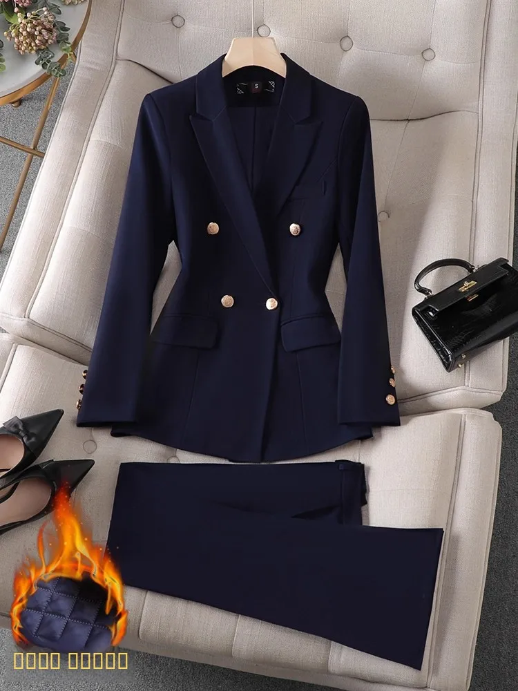 Thiened Cotton Women's Suit Set Winter Profional Interview Formal Wear Hotel Work orm Double Breasted Long Sve
Thiened Cotton Women's Suit Set Winter Profional Interview Formal Wear Hotel Work orm Double Breasted Long Sve