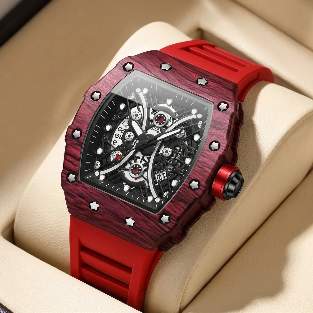 1pcs Trendy Hollow Mechanical Watch Red Strap Barrel Shape Star Accents Date Display Casual Sports Unisex Wristwatch
1pcs Trendy Hollow Mechanical Watch Red Strap Barrel Shape Star Accents Date Display Casual Sports Unisex Wristwatch