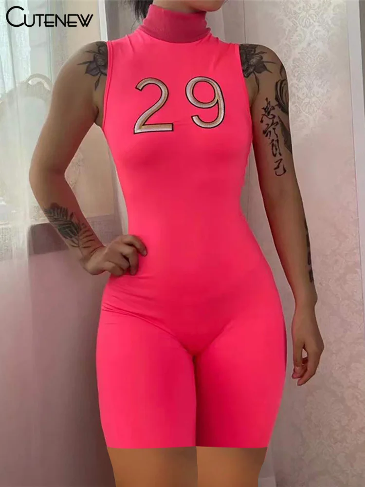 Cutenew Fashion Number Embroidery Sleeveless Turtleneck Bodycon Playsuit Women Simple Casual Back Zipper Stretch Lady Streetwear
Cutenew Fashion Number Embroidery Sleeveless Turtleneck Bodycon Playsuit Women Simple Casual Back Zipper Stretch Lady Streetwear