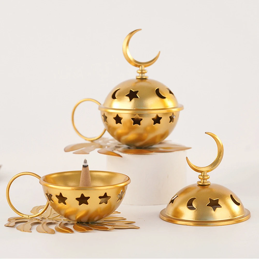 Arabic style Star Moon aroma burner, Middle East golden leaf incense burner for cone incense, Home aromatherapy ornaments
Arabic style Star Moon aroma burner, Middle East golden leaf incense burner for cone incense, Home aromatherapy ornaments