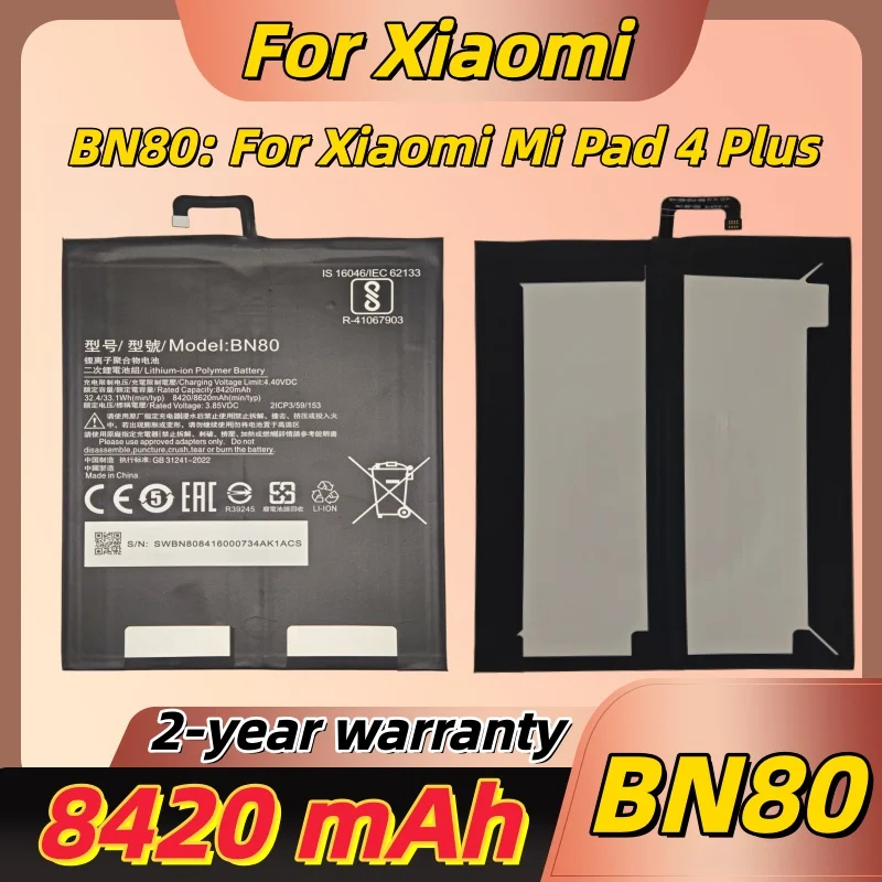 100% New High Quality BN80 Battery For Xiaomi Pad 4 Plus, MI Pad4 Plus Tablet Battery 8620mAh with Free Tools
100% New High Quality BN80 Battery For Xiaomi Pad 4 Plus, MI Pad4 Plus Tablet Battery 8620mAh with Free Tools