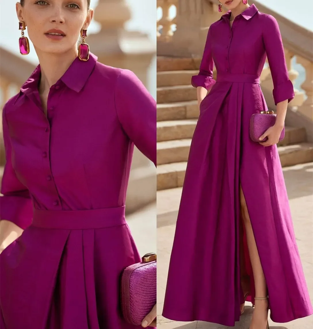 Elegant Fuchsia Mother of the Bride Dress V-neck 3/4 Sleeves Satin Silt Long Women Party Banquet Guest Gown
Elegant Fuchsia Mother of the Bride Dress V-neck 3/4 Sleeves Satin Silt Long Women Party Banquet Guest Gown