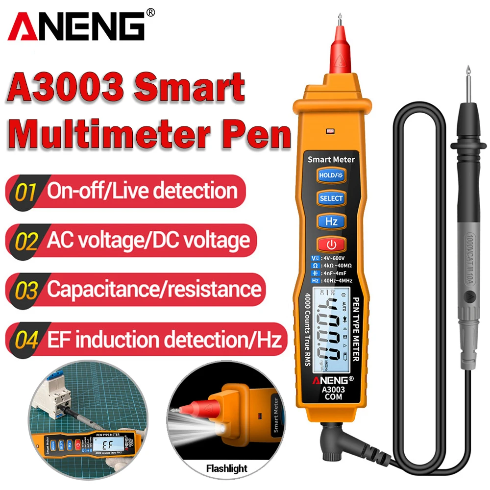Digital Multimeter Pen ANENG A3003 Professional AC/DC Voltage Capacitance Resistance Induction Zero Fire Electrician Tester Tool
Digital Multimeter Pen ANENG A3003 Professional AC/DC Voltage Capacitance Resistance Induction Zero Fire Electrician Tester Tool
