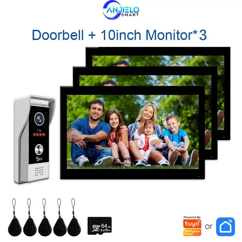 ANJIELO 1080P Wifi Video Doorbell Intercom Tuya Smart Home Doorphone RFID Access Control System for Villa Apartment 3 Rooms