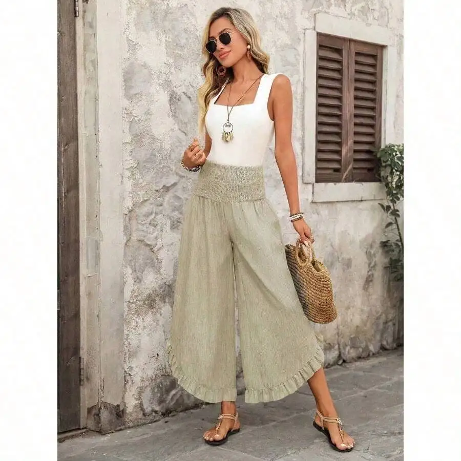Womens Casual Ruffled High Waist Wide Leg Pants Boho Style Summer
Womens Casual Ruffled High Waist Wide Leg Pants Boho Style Summer