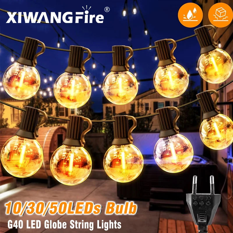 G40 LED Globe String Lights Outdoor EU Plug, IP65 Plastic Bulbs, Balcony Garland Fairy Lamps for Wedding Christmas Party Decor
G40 LED Globe String Lights Outdoor EU Plug, IP65 Plastic Bulbs, Balcony Garland Fairy Lamps for Wedding Christmas Party Decor