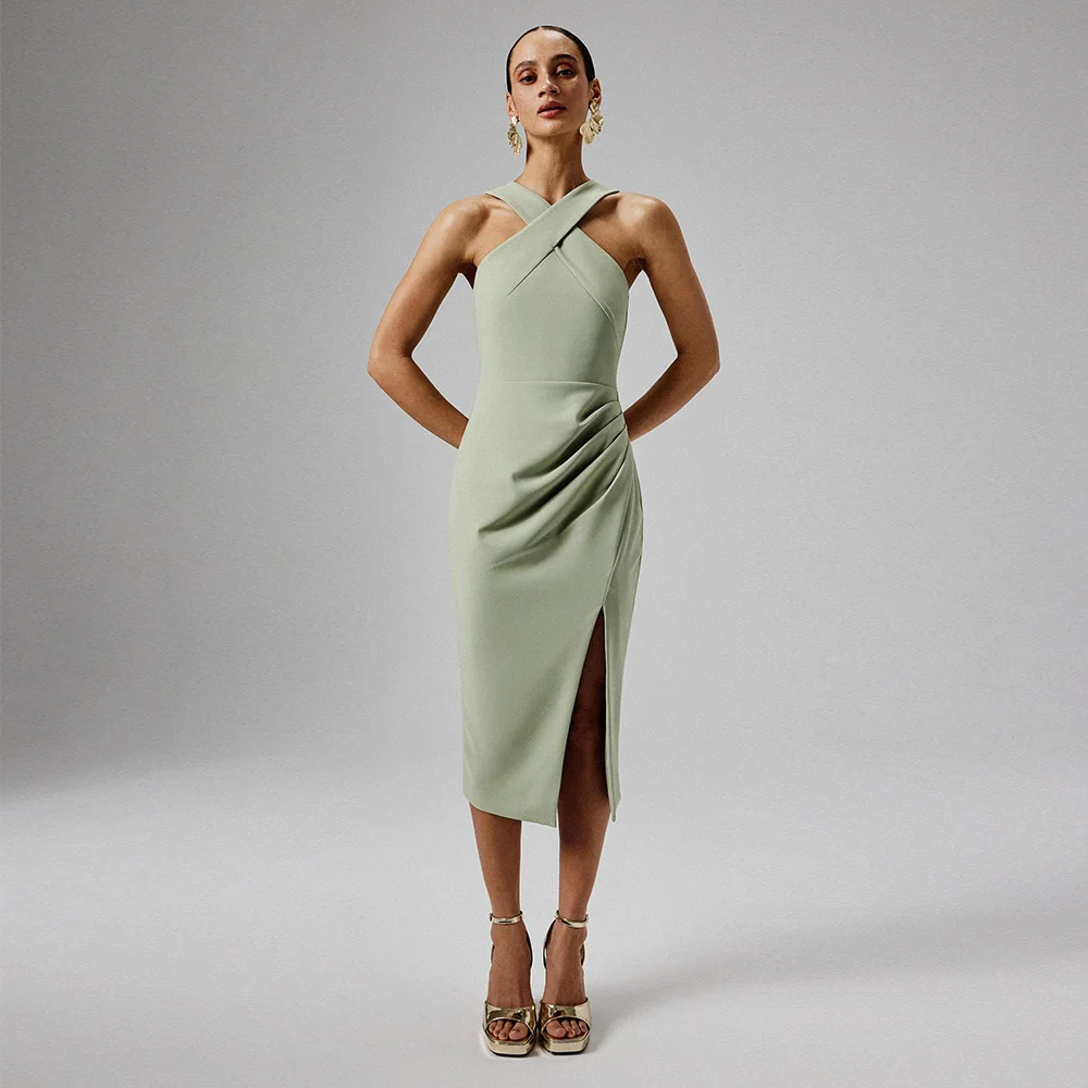 Modern Cocktail Dress Column Side Slit Criss-Cross Sleeveless Simple Cocktail Gowns for Women Tea Length Pleat Simple Party Gown
Modern Cocktail Dress Column Side Slit Criss-Cross Sleeveless Simple Cocktail Gowns for Women Tea Length Pleat Simple Party Gown