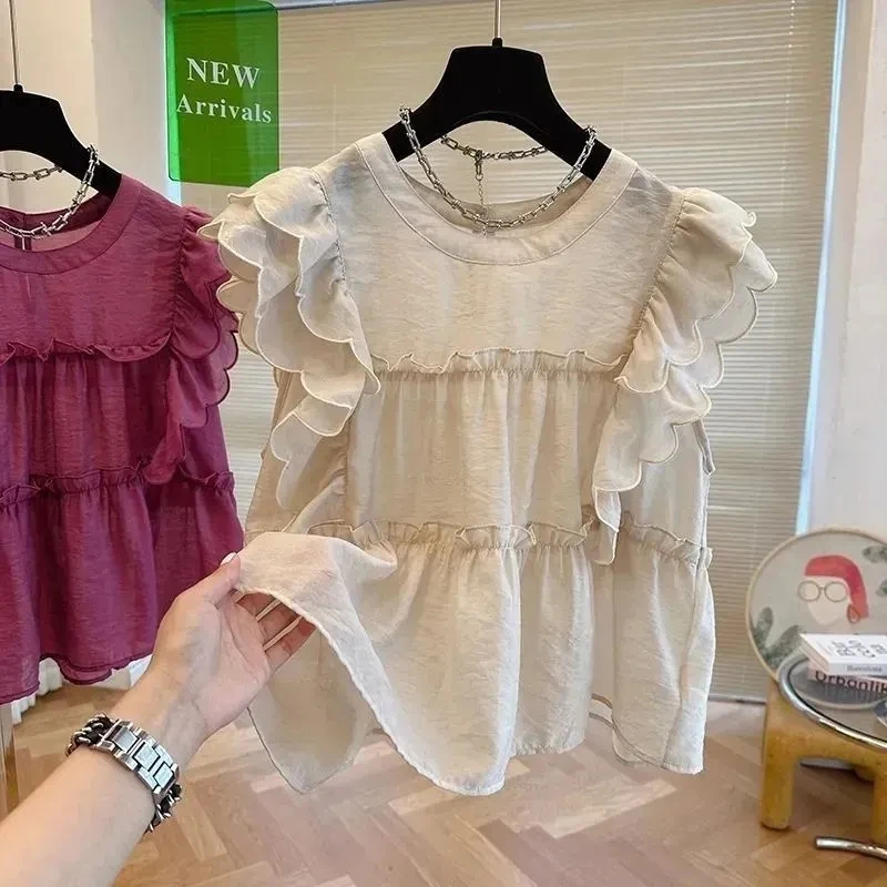 Summer Sweet Doll irt Women's round Ne Blouse Loose Ele Svel Top with Flyaway Sves And Lotus Le s
Summer Sweet Doll irt Women's round Ne Blouse Loose Ele Svel Top with Flyaway Sves And Lotus Le s