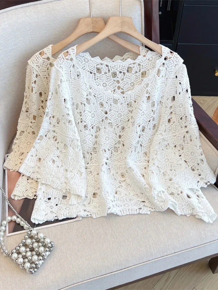 Lace Knitted Oversized Women's Top Summer Unique Hollow out Hook Flower Design Breathable Cotton Blend round Neck Short Sleeve
Lace Knitted Oversized Women's Top Summer Unique Hollow out Hook Flower Design Breathable Cotton Blend round Neck Short Sleeve