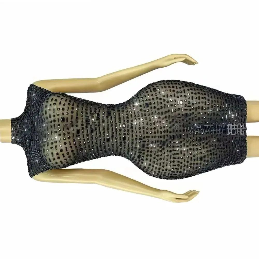 Women Birthday Evening Cocktail Party Elegant Outfit Nighclub Costume Sexy Shiny Full Black Rhinestones Transparent Mesh Dress
Women Birthday Evening Cocktail Party Elegant Outfit Nighclub Costume Sexy Shiny Full Black Rhinestones Transparent Mesh Dress