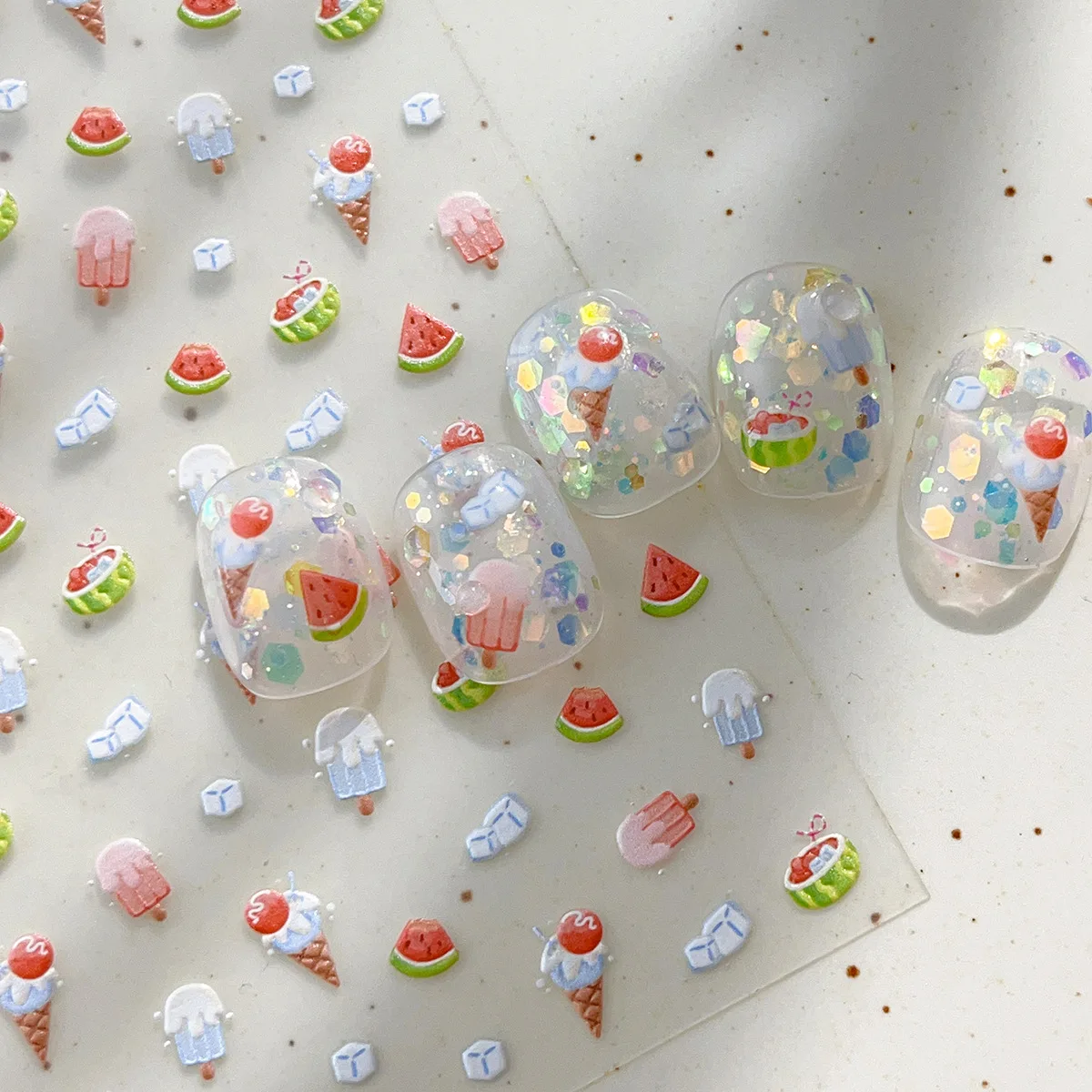 Fashionable 3D Ice cream watermelon relief nail stickers, DIY nail art stickers embossing, nail beauty decoration stickers, holiday party decorations, 1PC
Fashionable 3D Ice cream watermelon relief nail stickers, DIY nail art stickers embossing, nail beauty decoration stickers, holiday party decorations, 1PC