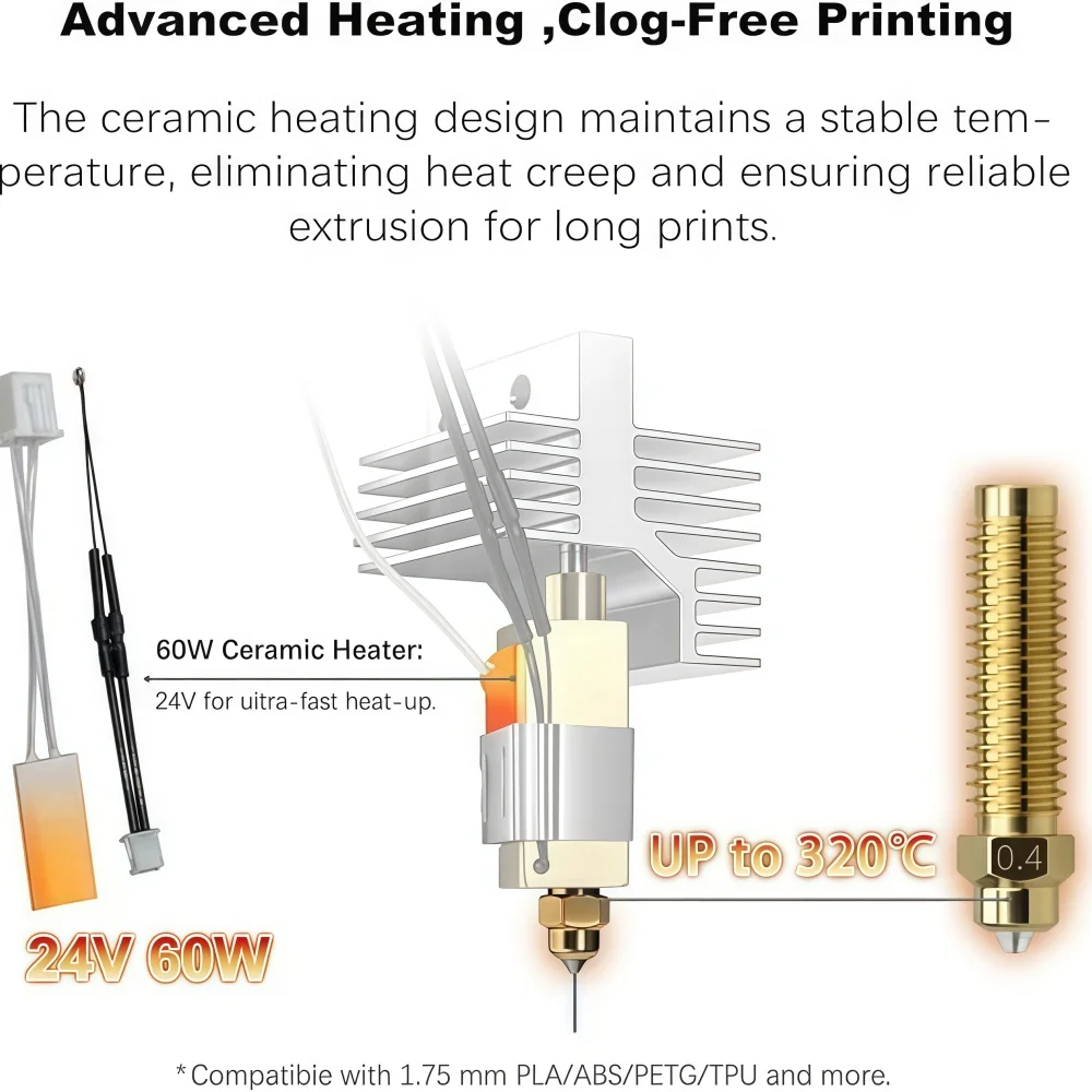 0.4MM Ceramic Hotend for Elegoo Centauri Carbon Print Head Extruder Kit Hot End Heat Sink Hardened Steel Brass Nozzles
0.4MM Ceramic Hotend for Elegoo Centauri Carbon Print Head Extruder Kit Hot End Heat Sink Hardened Steel Brass Nozzles
