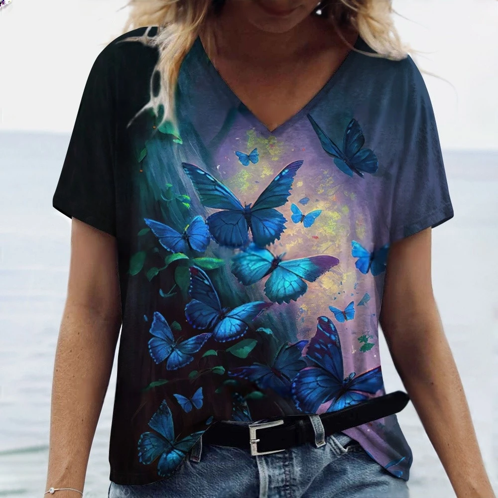 Butterfly Printed Women's T-Shirt 3D V-Neck Fashion Short Sleeve Tops 2025 Casual Basic Girl's Clothing Harajuku Clothes
Butterfly Printed Women's T-Shirt 3D V-Neck Fashion Short Sleeve Tops 2025 Casual Basic Girl's Clothing Harajuku Clothes