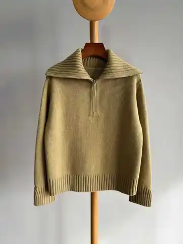 25 autumn and winter relaxed cashmere semi open chest lapel sweater loose pullover knitted sweater