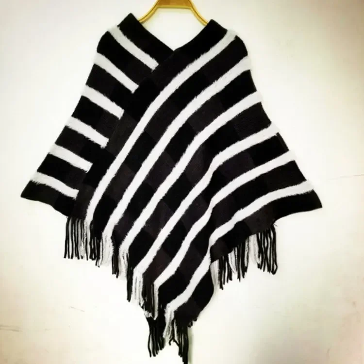 Autumn Winter Tassel Shawl Warm Stripe Pattern Warm Poncho Lady Capes Black Cloaks
Autumn Winter Tassel Shawl Warm Stripe Pattern Warm Poncho Lady Capes Black Cloaks