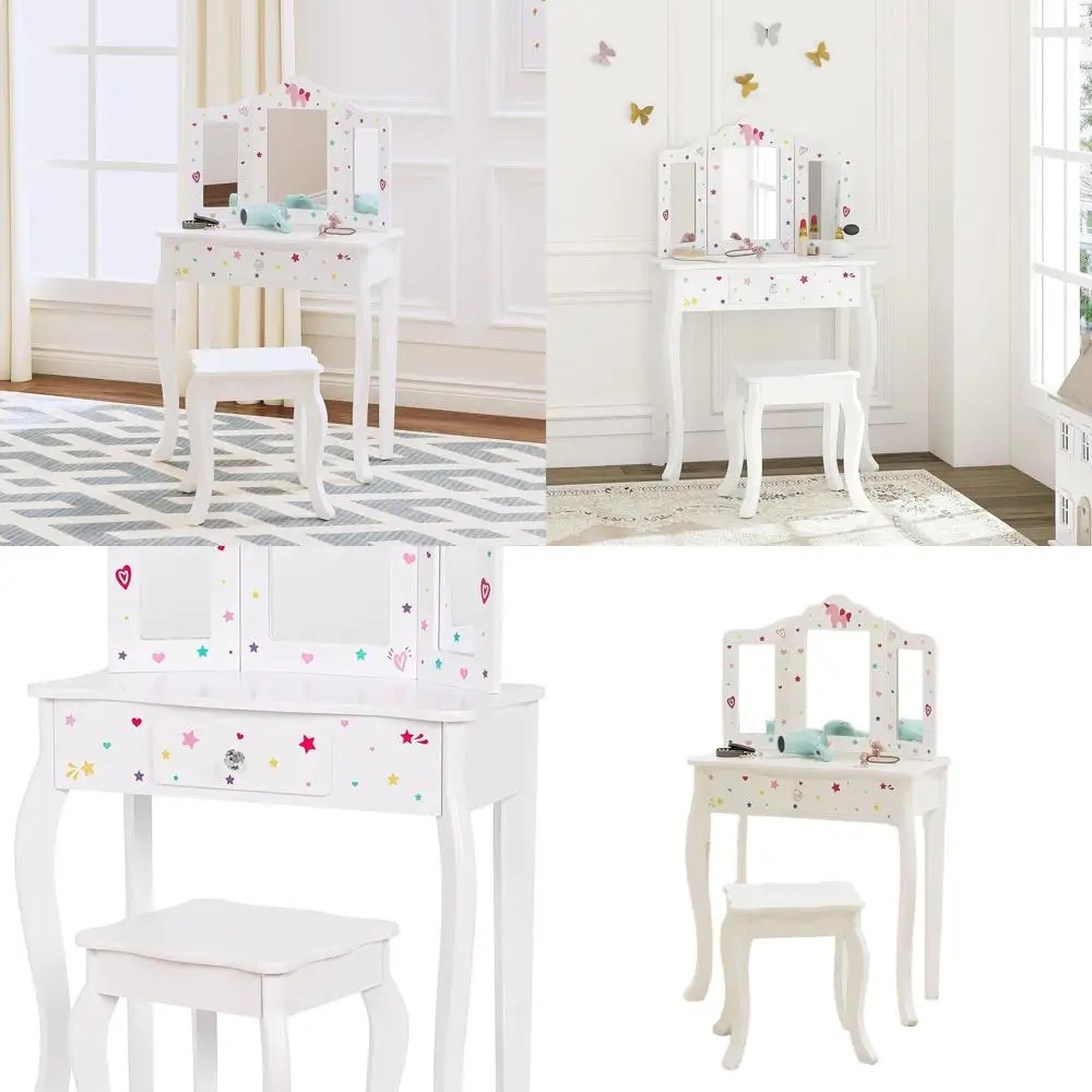 White Children's Vanity Set with Mirror and Drawers, Play Makeup Dressing Table
White Children's Vanity Set with Mirror and Drawers, Play Makeup Dressing Table