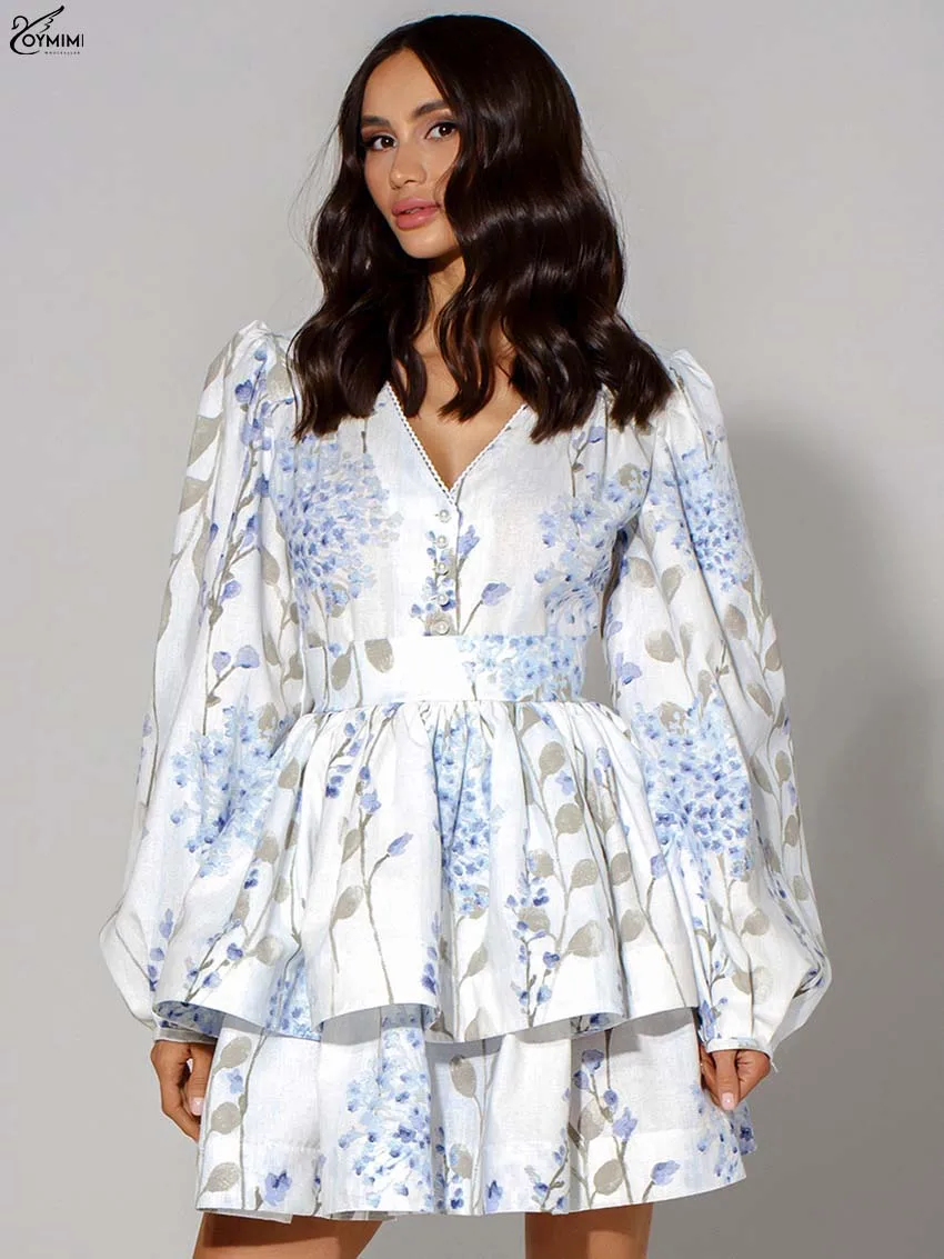 Oymimi Elegant White Print Dresses For Woman Fashion V-Neck Long Sleeve Lace Button Dresses Casual Lace-Up Pleated Mini Dress
Oymimi Elegant White Print Dresses For Woman Fashion V-Neck Long Sleeve Lace Button Dresses Casual Lace-Up Pleated Mini Dress