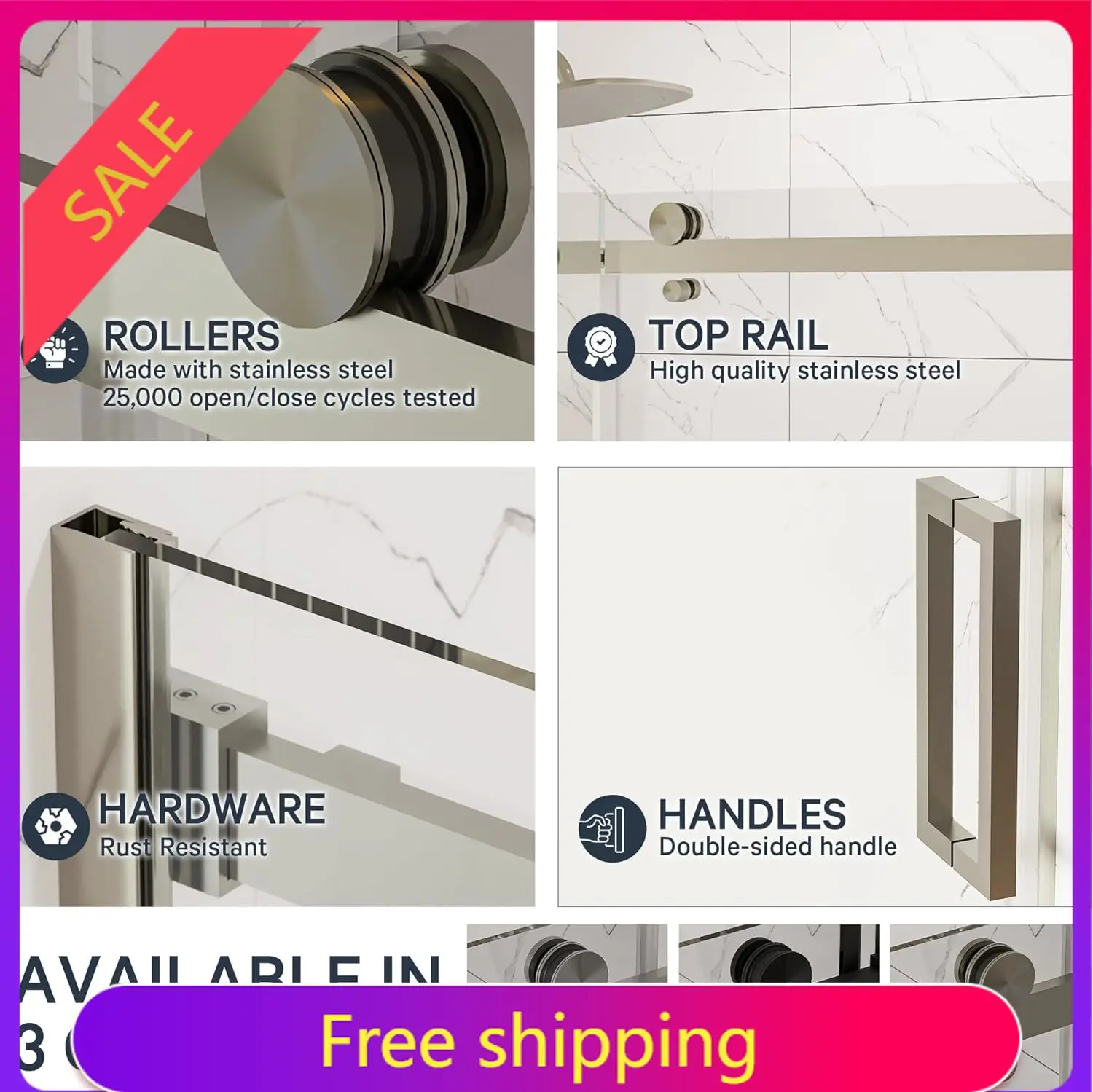 Semi-Frameless Sliding Shower Door – 56-60” x 75”, Tempered Glass Shower Door, Corrosion Resistant Hardware, Smooth Glide Roller
Semi-Frameless Sliding Shower Door – 56-60” x 75”, Tempered Glass Shower Door, Corrosion Resistant Hardware, Smooth Glide Roller