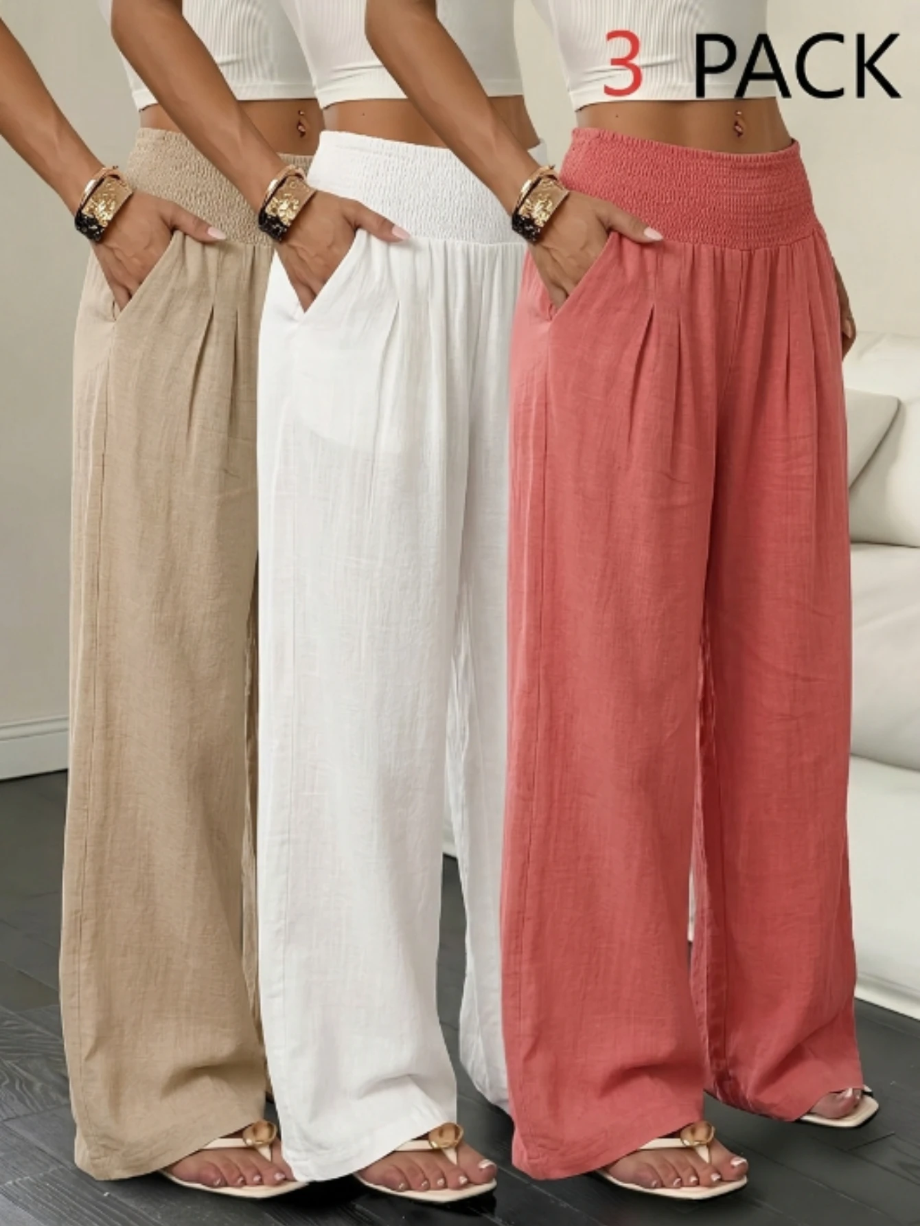 Set of 3 Women’s Casual Wide-leg Trousers with Elasticated Waistband – Relaxed Fit, Machine Washable
Set of 3 Women’s Casual Wide-leg Trousers with Elasticated Waistband – Relaxed Fit, Machine Washable