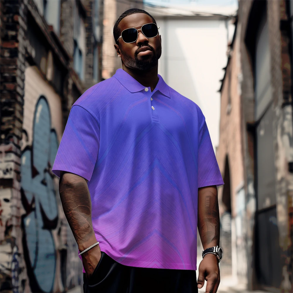 Large men's summer short sleeved lapel Purple gradient arrow print short sleeve Daily casual button polo shirt
Large men's summer short sleeved lapel Purple gradient arrow print short sleeve Daily casual button polo shirt