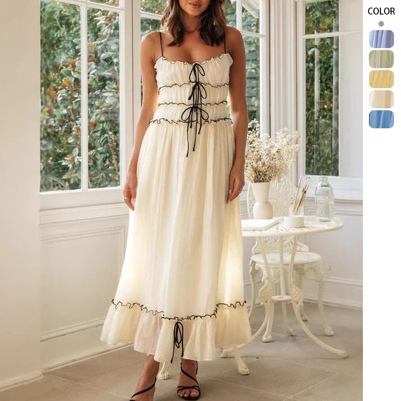 2025Spring and SummerACasual Vacation Style Floral Trim Patchwork High Waist Strap Dress for Women
2025Spring and SummerACasual Vacation Style Floral Trim Patchwork High Waist Strap Dress for Women