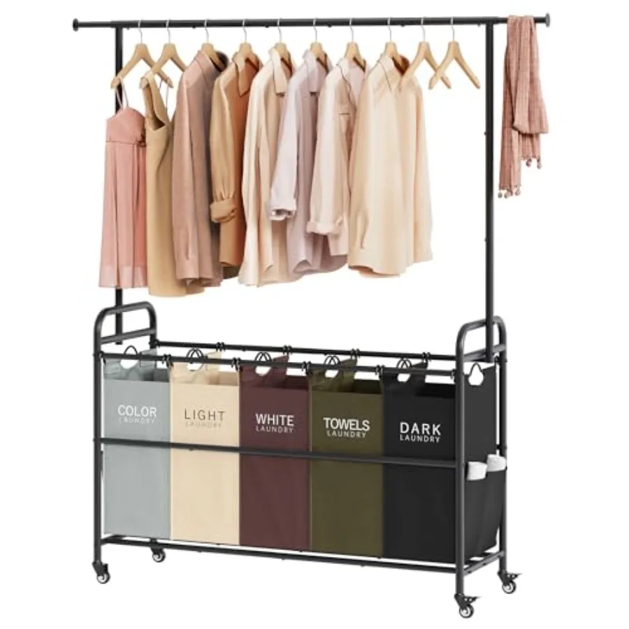 Laundry Sorter Cart with Hanging Rack 5 Section Laundry Hamper 246L 65 Gal. Laundry Basket with Wheels Removable Hamper Organiz
Laundry Sorter Cart with Hanging Rack 5 Section Laundry Hamper 246L 65 Gal. Laundry Basket with Wheels Removable Hamper Organiz