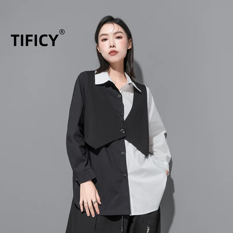 TIFICY Spring and Autumn New Women's Wear Dark Wind Shirt Design Fake Two Casual Street Style Top Women's Vest
TIFICY Spring and Autumn New Women's Wear Dark Wind Shirt Design Fake Two Casual Street Style Top Women's Vest
